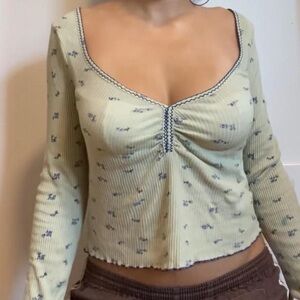 BDG Cream and Blue Floral Blouse